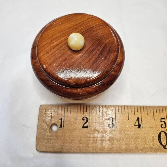 Small Solid Wood Trinket or Ring Box  Small Vintage Wood Trinket Box  Small Roun - Picture 11 of 12
